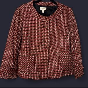 LOFT Women's Chic Red and Black Checkered Blazer